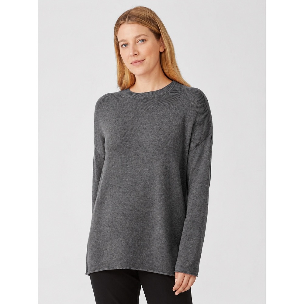 Eileen Fisher Charcoal Gray Oversized Crewneck Sweater Medium